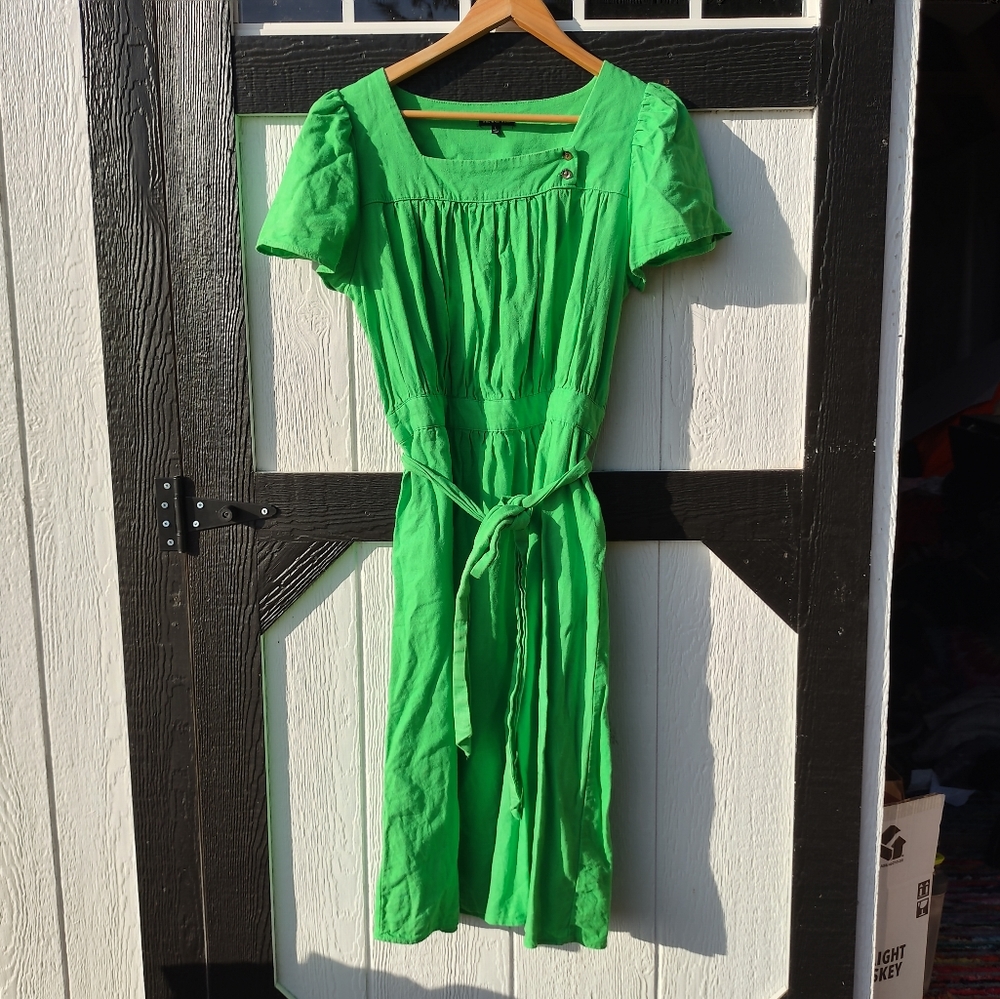 Who What Wear Green Linen Blend Dress
